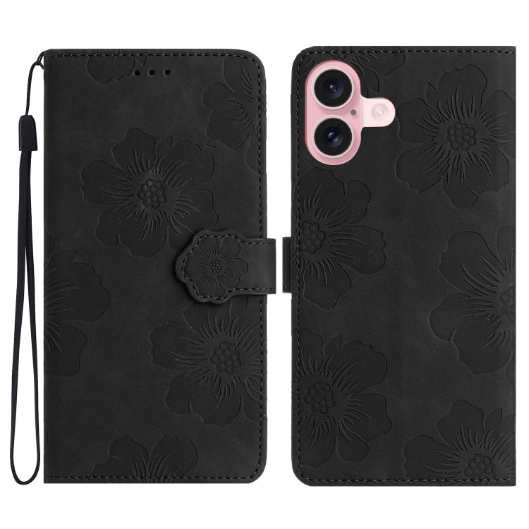 Flower Embossing Pattern Leather Phone Case, For iPhone 16e, For iPhone 16 Pro Max, For iPhone 16 Pro, For iPhone 16 Plus, For iPhone 16, For iPhone 15 Pro Max