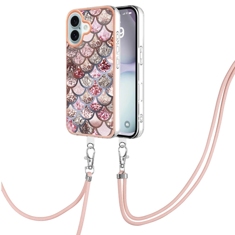 Electroplating Pattern IMD TPU Shockproof Case with Neck Lanyard, For iPhone 16 Pro Max, For iPhone 16 Pro, For iPhone 16 Plus, For iPhone 16, For iPhone 15 Pro Max