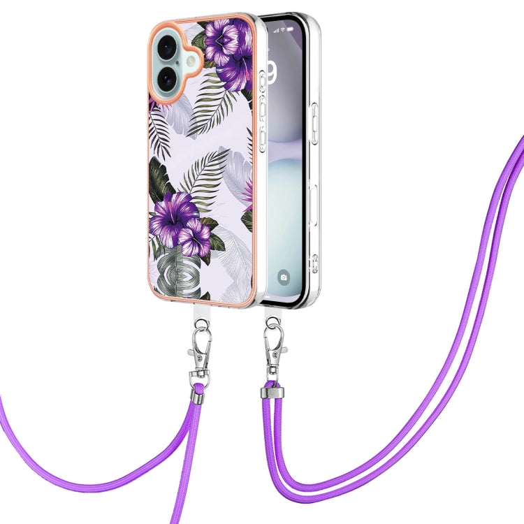 Electroplating Pattern IMD TPU Shockproof Case with Neck Lanyard, For iPhone 16 Pro Max, For iPhone 16 Pro, For iPhone 16 Plus, For iPhone 16, For iPhone 15 Pro Max