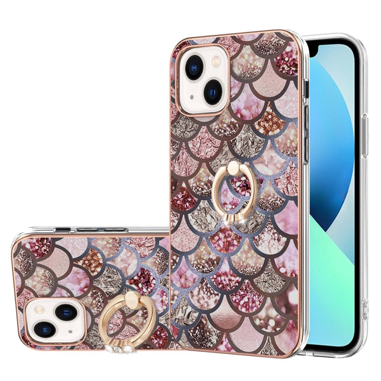 Electroplating Pattern IMD TPU Shockproof Case with Rhinestone Ring Holder, For iPhone 15 Pro, For iPhone 15 Plus, For iPhone 15