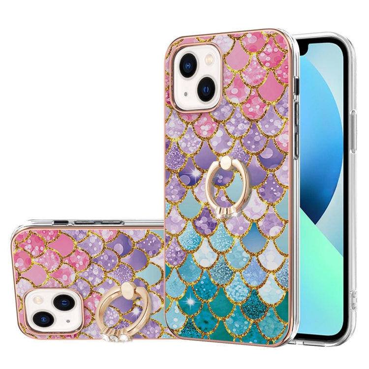 Electroplating Pattern IMD TPU Shockproof Case with Rhinestone Ring Holder, For iPhone 15 Pro, For iPhone 15 Plus, For iPhone 15