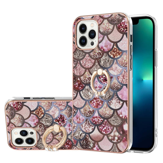 Electroplating Pattern IMD TPU Shockproof Case with Rhinestone Ring Holder, For iPhone 15 Pro, For iPhone 15 Plus, For iPhone 15