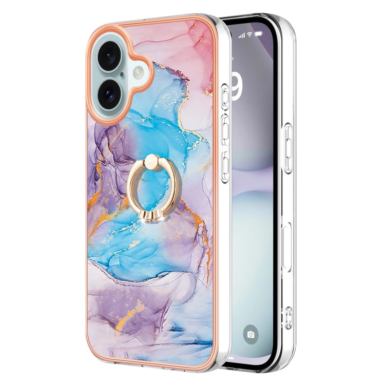 Electroplating Pattern IMD TPU Shockproof Case with Rhinestone Ring Holder, For iPhone 16 Pro Max, For iPhone 16 Pro, For iPhone 16 Plus, For iPhone 16, For iPhone 15 Pro Max