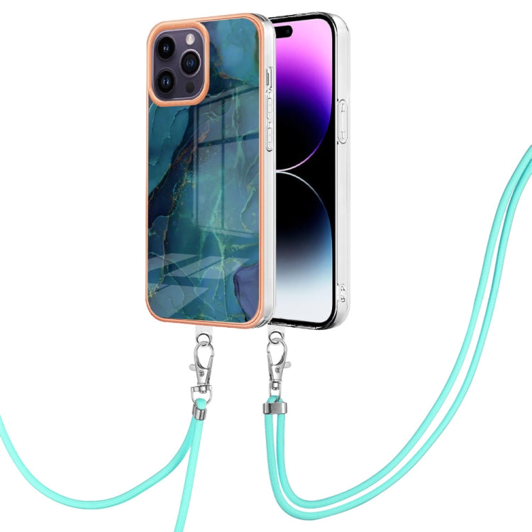 Electroplating Marble Dual-side IMD Phone Case with Lanyard, For iPhone 16 Pro Max, For iPhone 16 Pro, For iPhone 16 Plus, For iPhone 16, For iPhone 15 Pro Max