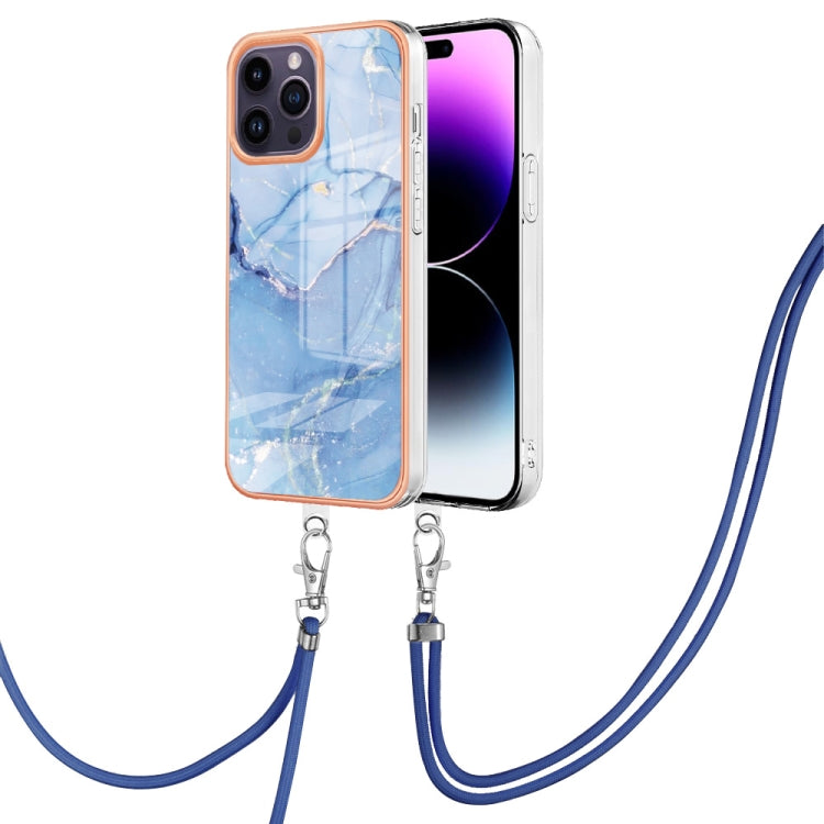 Electroplating Marble Dual-side IMD Phone Case with Lanyard, For iPhone 16 Pro Max, For iPhone 16 Pro, For iPhone 16 Plus, For iPhone 16, For iPhone 15 Pro Max