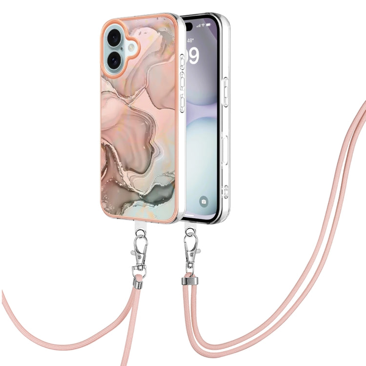 Electroplating Marble Dual-side IMD Phone Case with Lanyard, For iPhone 16 Pro Max, For iPhone 16 Pro, For iPhone 16 Plus, For iPhone 16, For iPhone 15 Pro Max