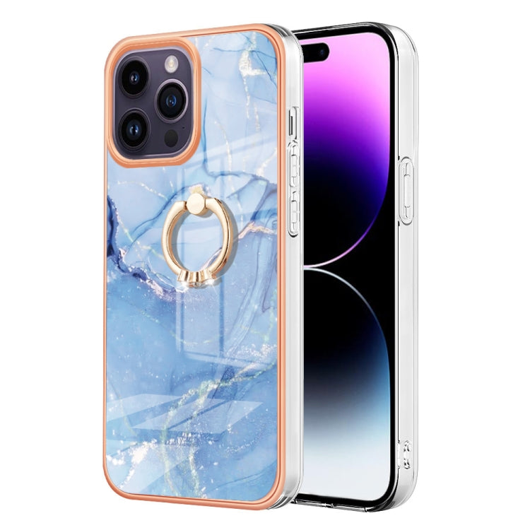 Electroplating Marble Dual-side IMD Phone Case with Ring, For iPhone 16 Pro Max, For iPhone 16 Pro, For iPhone 16 Plus, For iPhone 16, For iPhone 15 Pro Max