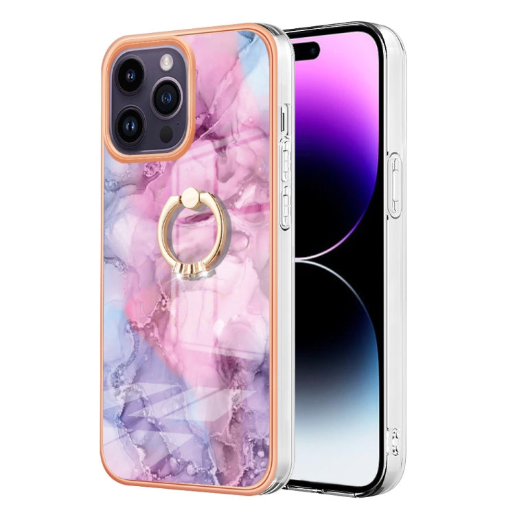 Electroplating Marble Dual-side IMD Phone Case with Ring, For iPhone 16 Pro Max, For iPhone 16 Pro, For iPhone 16 Plus, For iPhone 16, For iPhone 15 Pro Max