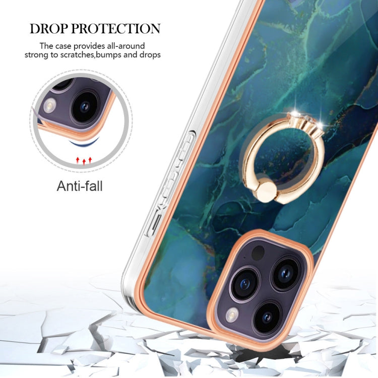 Electroplating Marble Dual-side IMD Phone Case with Ring, For iPhone 15 Pro, For iPhone 15 Plus, For iPhone 15