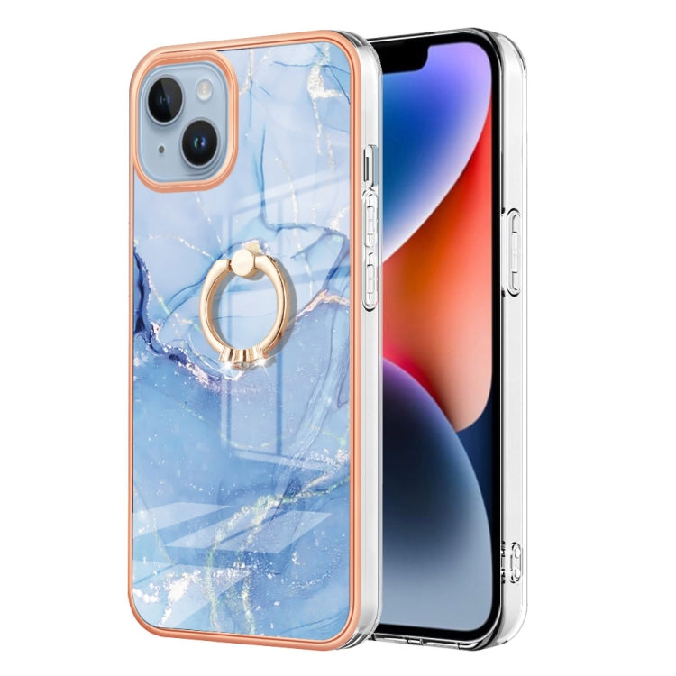 Electroplating Marble Dual-side IMD Phone Case with Ring, For iPhone 15 Pro, For iPhone 15 Plus, For iPhone 15