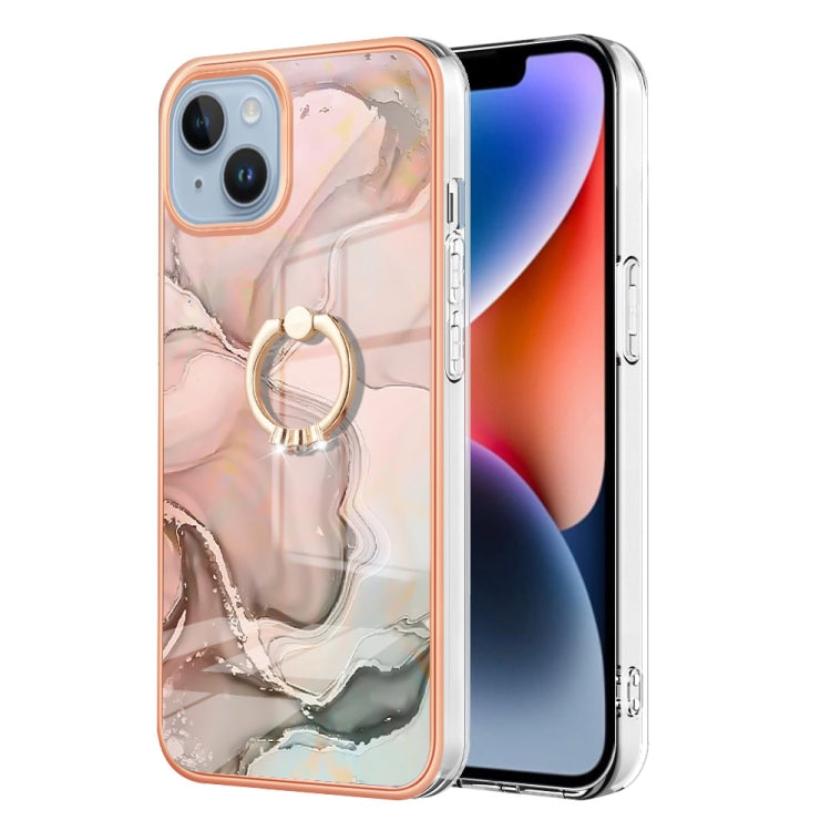 Electroplating Marble Dual-side IMD Phone Case with Ring, For iPhone 15 Pro, For iPhone 15 Plus, For iPhone 15