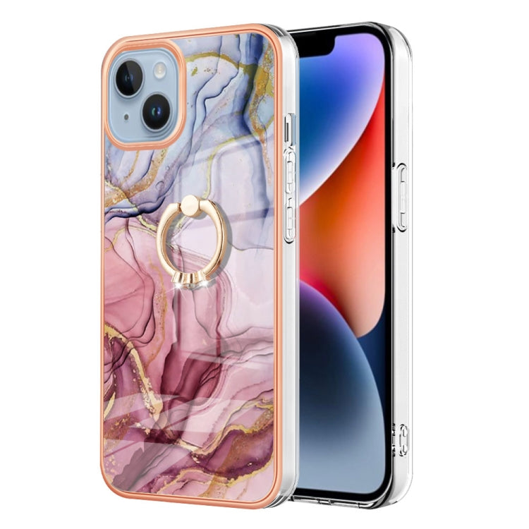 Electroplating Marble Dual-side IMD Phone Case with Ring, For iPhone 15 Pro, For iPhone 15 Plus, For iPhone 15