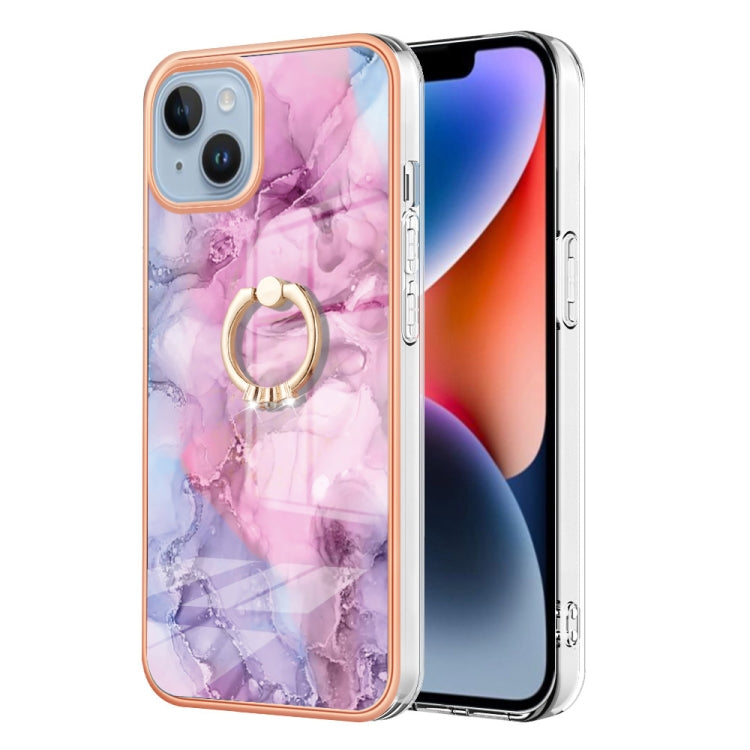 Electroplating Marble Dual-side IMD Phone Case with Ring, For iPhone 15 Pro, For iPhone 15 Plus, For iPhone 15