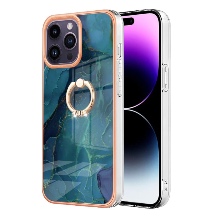 Electroplating Marble Dual-side IMD Phone Case with Ring, For iPhone 16 Pro Max, For iPhone 16 Pro, For iPhone 16 Plus, For iPhone 16, For iPhone 15 Pro Max