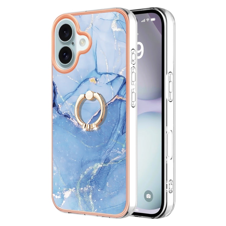 Electroplating Marble Dual-side IMD Phone Case with Ring, For iPhone 16 Pro Max, For iPhone 16 Pro, For iPhone 16 Plus, For iPhone 16, For iPhone 15 Pro Max