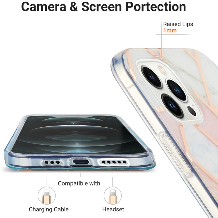 Electroplating Splicing Marble Flower Pattern Dual-side IMD TPU Shockproof Phone Case, For iPhone 15 Pro, For iPhone 15 Plus, For iPhone 15