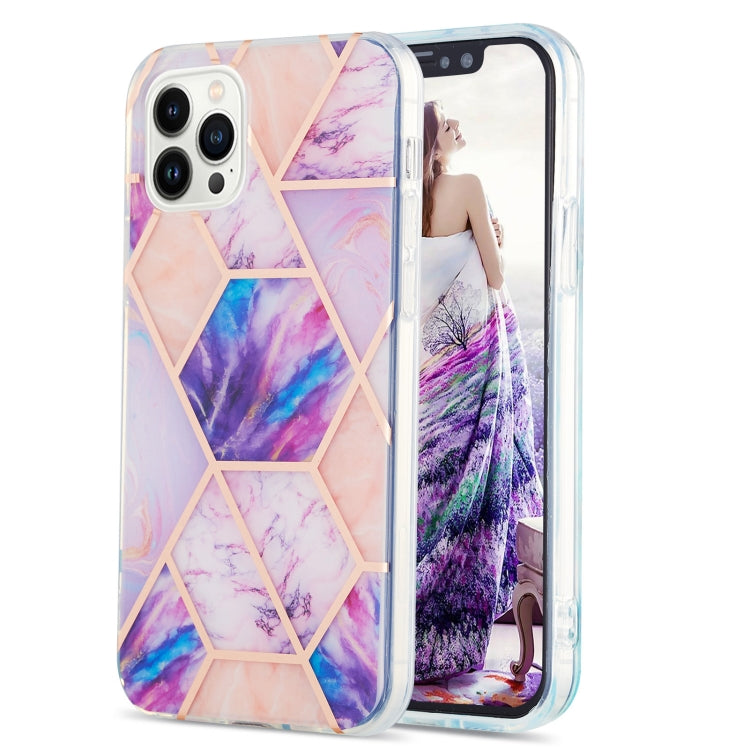 Electroplating Splicing Marble Flower Pattern Dual-side IMD TPU Shockproof Phone Case, For iPhone 15 Pro, For iPhone 15 Plus, For iPhone 15