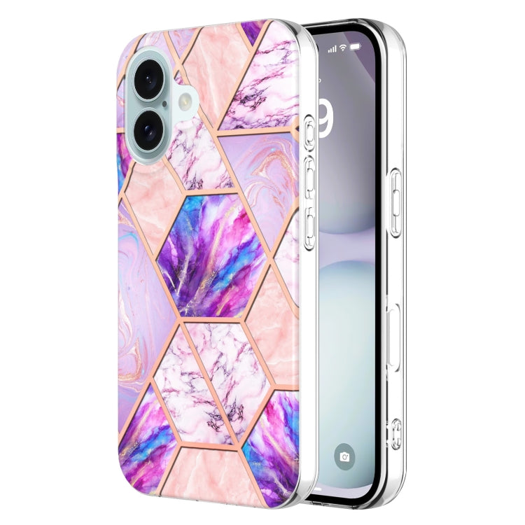 Electroplating Splicing Marble Flower Pattern Dual-side IMD TPU Shockproof Phone Case, For iPhone 16 Pro Max, For iPhone 16 Pro, For iPhone 16 Plus, For iPhone 16, For iPhone 15 Pro Max