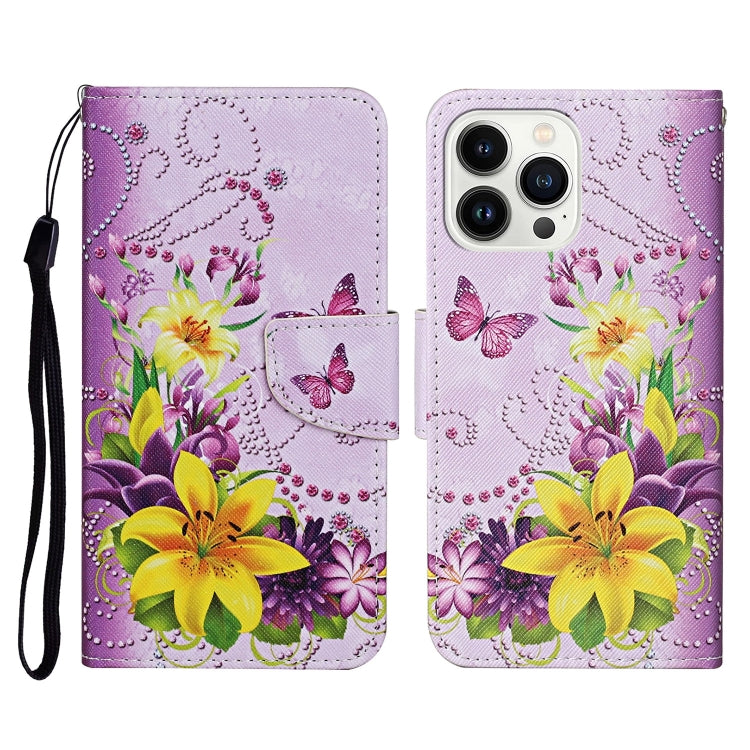 3D Colored Drawing Flip Leather Phone Case, For iPhone 15 Pro