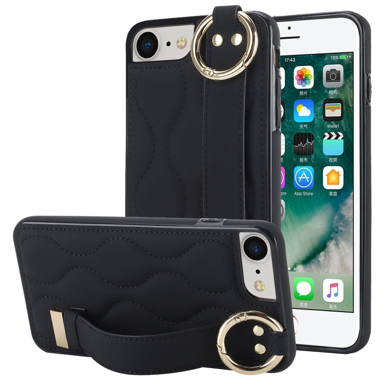 Non-slip Full Coverage Ring PU Phone Case with Wristband, For iPhone XS Max, For iPhone 7 Plus / 8 Plus, For iPhone 7 / 8