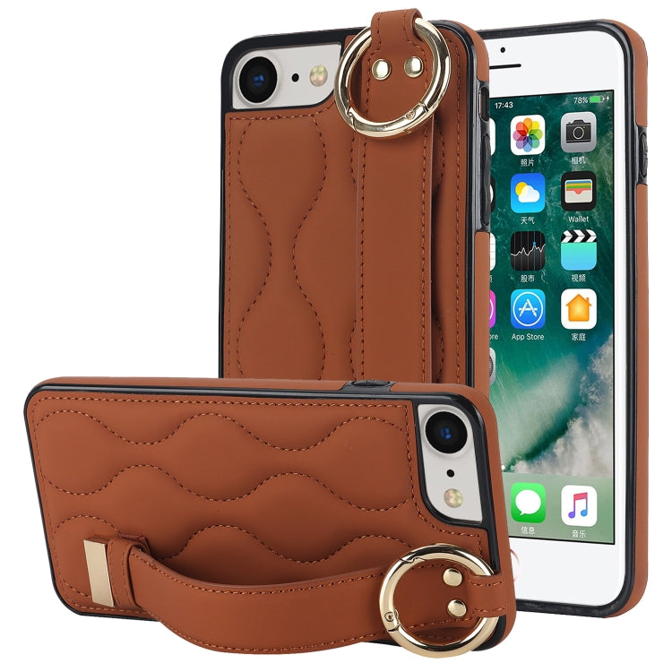 Non-slip Full Coverage Ring PU Phone Case with Wristband, For iPhone XS Max, For iPhone 7 Plus / 8 Plus, For iPhone 7 / 8