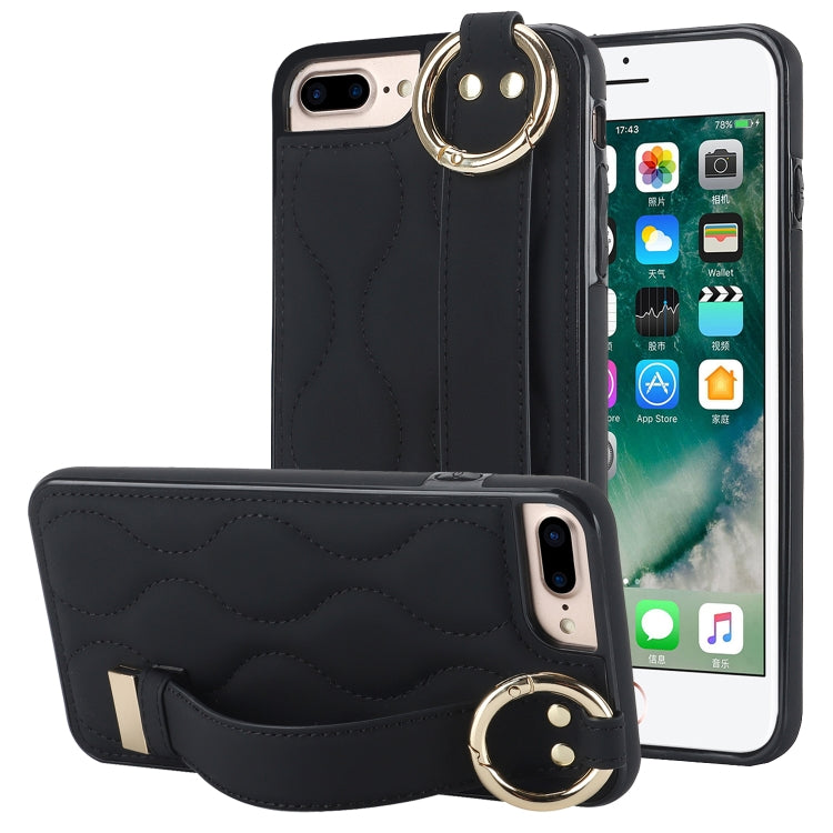 Non-slip Full Coverage Ring PU Phone Case with Wristband, For iPhone XS Max, For iPhone 7 Plus / 8 Plus, For iPhone 7 / 8