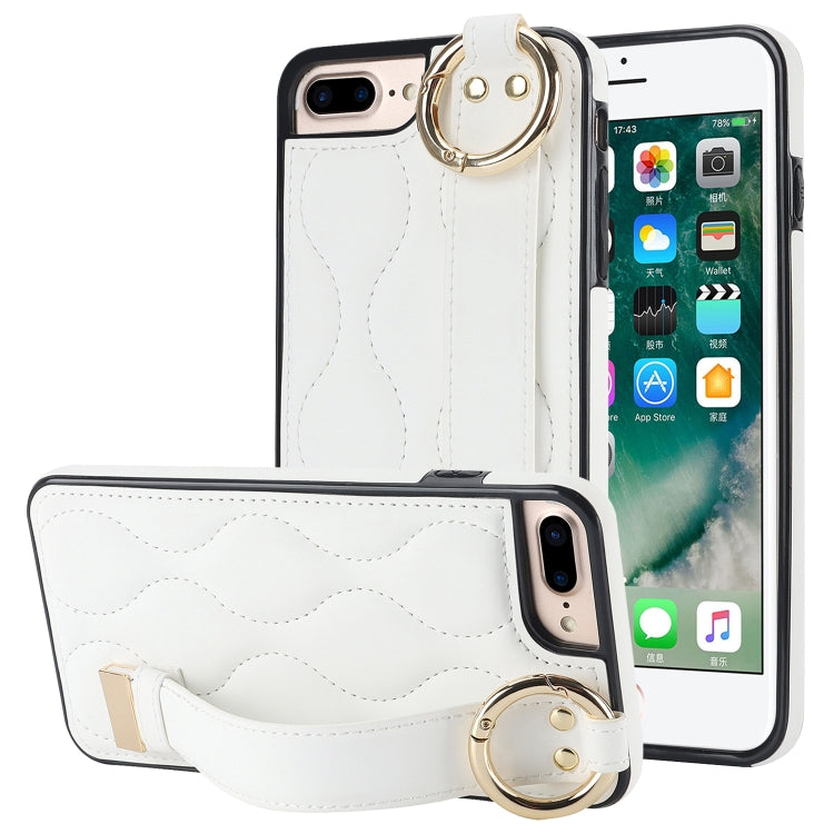 Non-slip Full Coverage Ring PU Phone Case with Wristband, For iPhone XS Max, For iPhone 7 Plus / 8 Plus, For iPhone 7 / 8