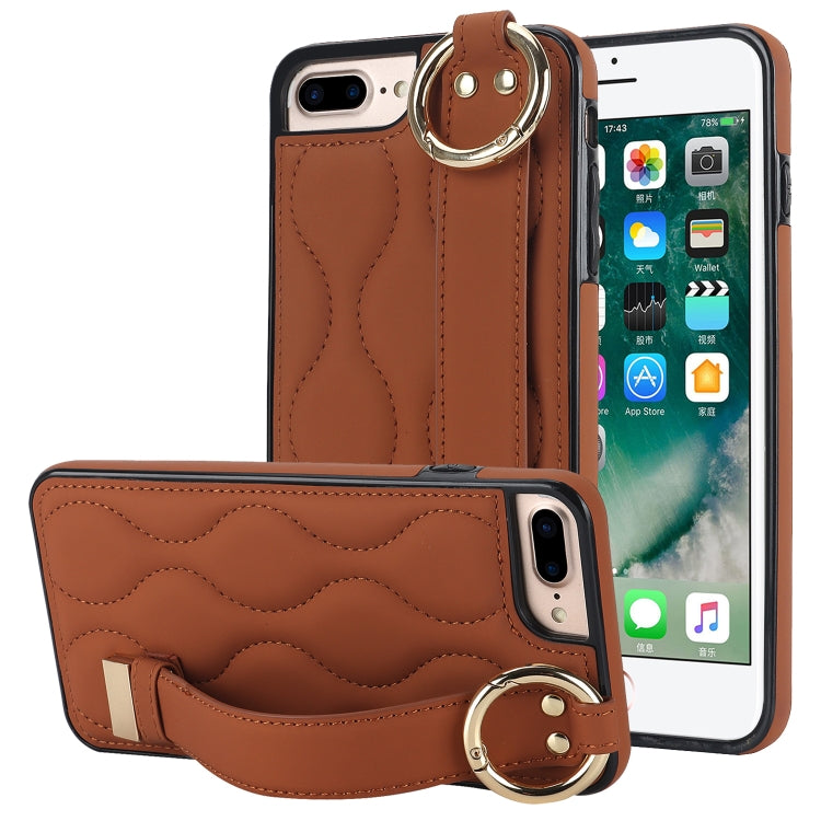 Non-slip Full Coverage Ring PU Phone Case with Wristband, For iPhone XS Max, For iPhone 7 Plus / 8 Plus, For iPhone 7 / 8