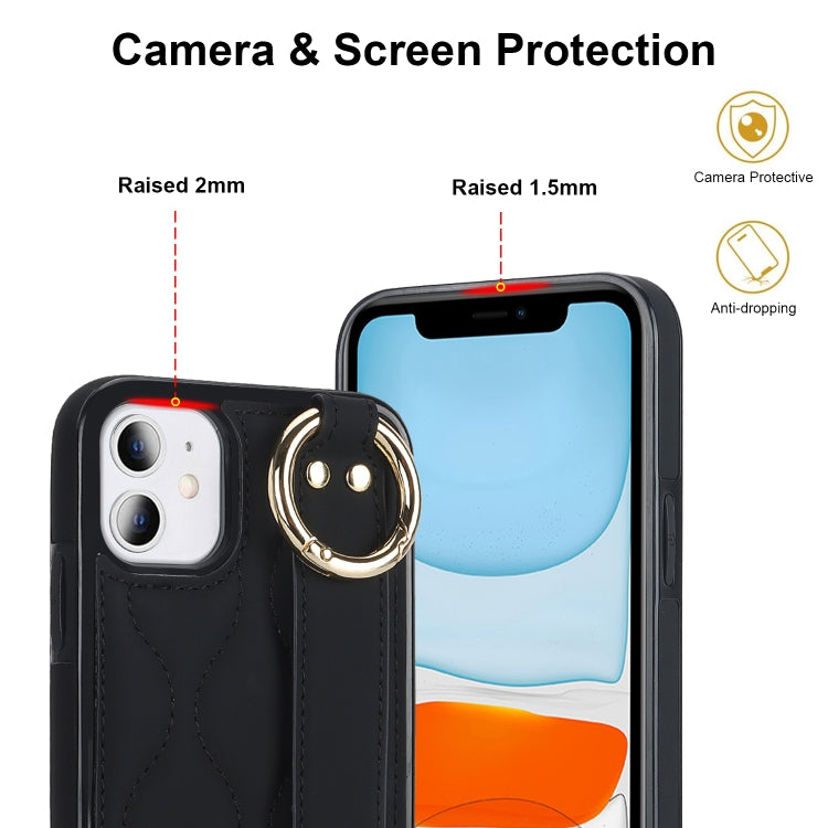 Non-slip Full Coverage Ring PU Phone Case with Wristband, For iPhone 11, For iPhone 11 Pro, For iPhone XS / X, For iPhone XR