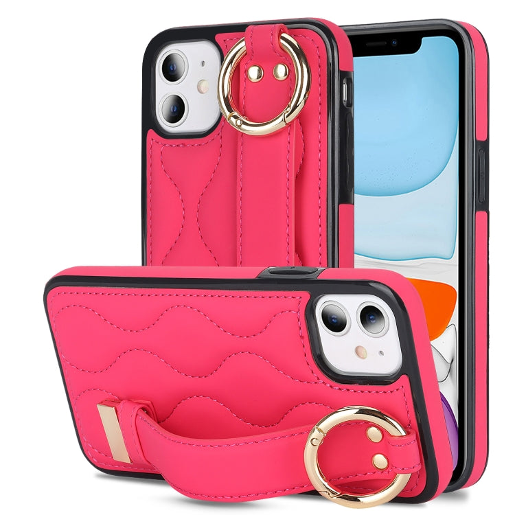 Non-slip Full Coverage Ring PU Phone Case with Wristband, For iPhone 11, For iPhone 11 Pro, For iPhone XS / X, For iPhone XR