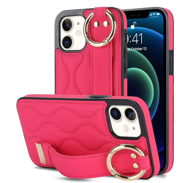 Non-slip Full Coverage Ring PU Phone Case with Wristband, For iPhone 12 Pro / 12, For iPhone 12 Pro Max, For iPhone 12 mini, For iPhone 11 Pro Max