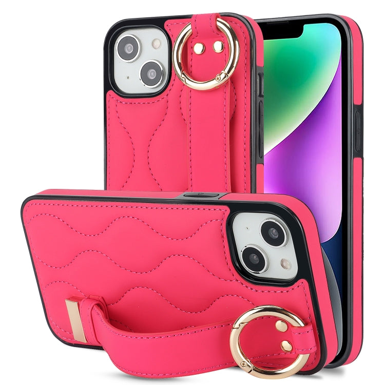 Non-slip Full Coverage Ring PU Phone Case with Wristband, For iPhone 14 Plus, For iPhone 14, For iPhone 14 Pro, For iPhone 14 Pro Max