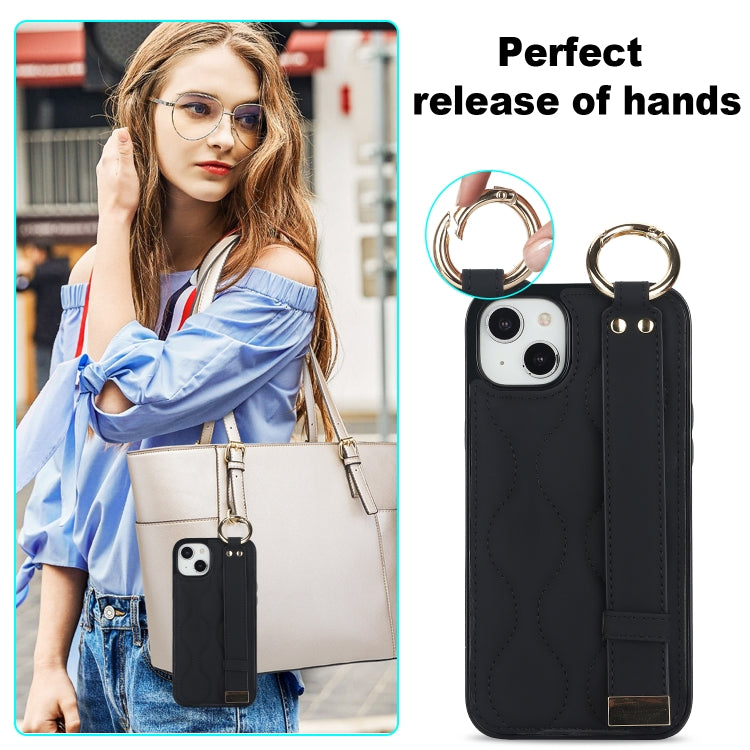 Non-slip Full Coverage Ring PU Phone Case with Wristband, For iPhone 14 Plus, For iPhone 14, For iPhone 14 Pro, For iPhone 14 Pro Max