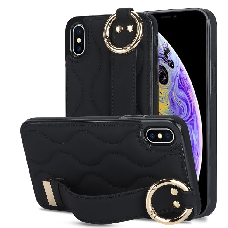 Non-slip Full Coverage Ring PU Phone Case with Wristband, For iPhone 11, For iPhone 11 Pro, For iPhone XS / X, For iPhone XR