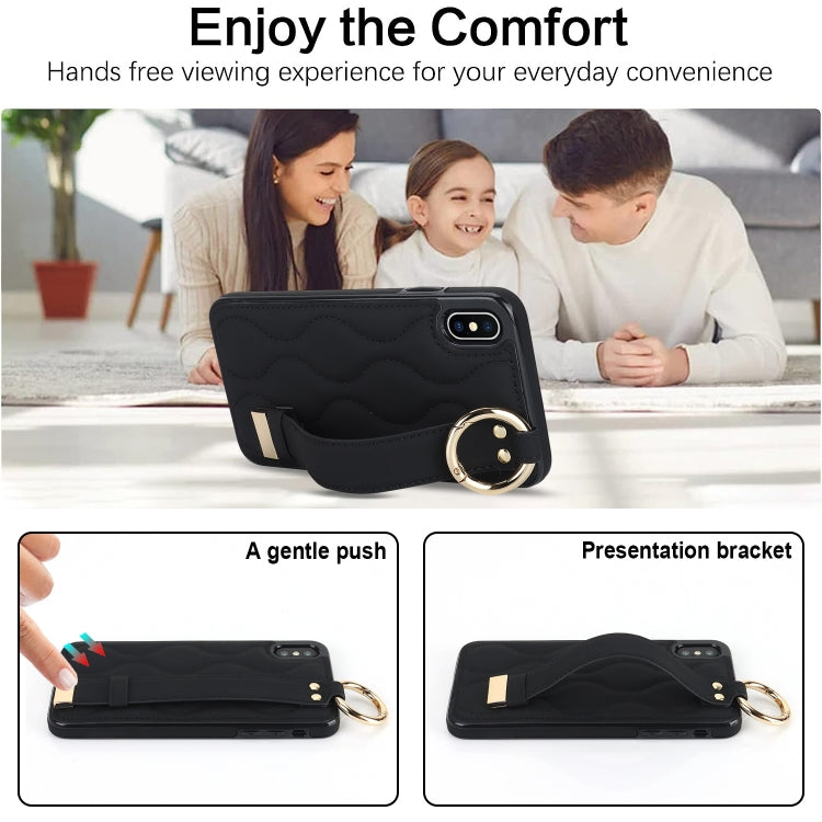 Non-slip Full Coverage Ring PU Phone Case with Wristband, For iPhone XS Max, For iPhone 7 Plus / 8 Plus, For iPhone 7 / 8