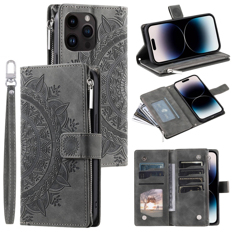 Multi-Card Totem Zipper Leather Phone Case, For iPhone 14, For iPhone 14 Pro, For iPhone 14 Pro Max, For iPhone 13 Pro Max, For iPhone 13 Pro