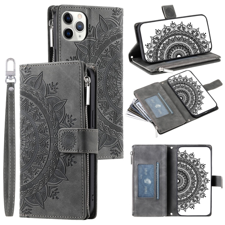 Multi-Card Totem Zipper Leather Phone Case, For iPhone 11 Pro