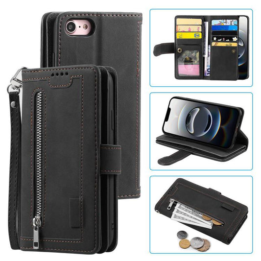 Nine Card Zipper Bag Leather Phone Case with Lanyard, For iPhone 16e, For iPhone 16 Pro Max, For iPhone 16 Pro, For iPhone 16 Plus, For iPhone 16, For iPhone 15 Pro Max, For iPhone 15 Pro, For iPhone 15 Plus