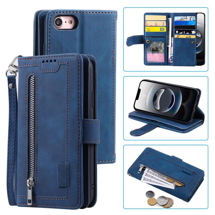 Nine Card Zipper Bag Leather Phone Case with Lanyard, For iPhone 16e, For iPhone 16 Pro Max, For iPhone 16 Pro, For iPhone 16 Plus, For iPhone 16, For iPhone 15 Pro Max, For iPhone 15 Pro, For iPhone 15 Plus