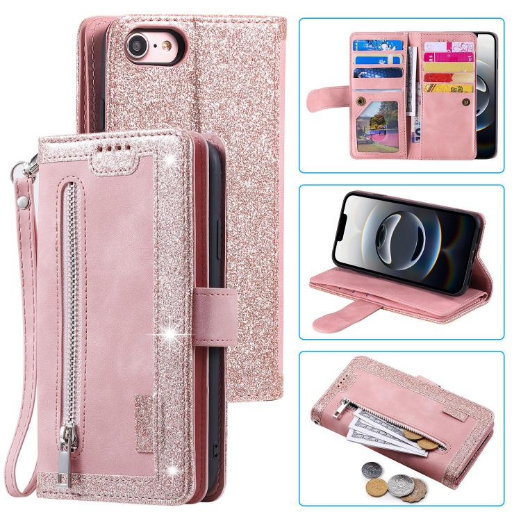 Nine Card Zipper Bag Leather Phone Case with Lanyard, For iPhone 16e, For iPhone 16 Pro Max, For iPhone 16 Pro, For iPhone 16 Plus, For iPhone 16, For iPhone 15 Pro Max, For iPhone 15 Pro, For iPhone 15 Plus