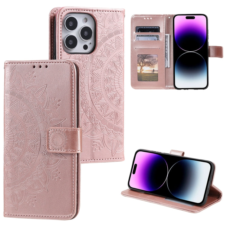 Totem Flower Embossed Leather Phone Case, For iPhone 16 Pro Max, For iPhone 16 Pro, For iPhone 16 Plus, For iPhone 16