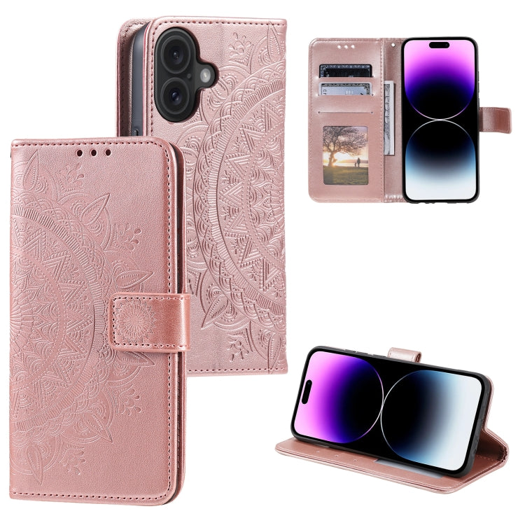 Totem Flower Embossed Leather Phone Case, For iPhone 16 Pro Max, For iPhone 16 Pro, For iPhone 16 Plus, For iPhone 16