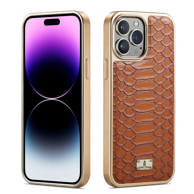 Fierre Shann Python Texture Electroplating PU Phone Case, For iPhone 14 Plus, For iPhone 14, For iPhone 14 Pro, For iPhone 14 Pro Max