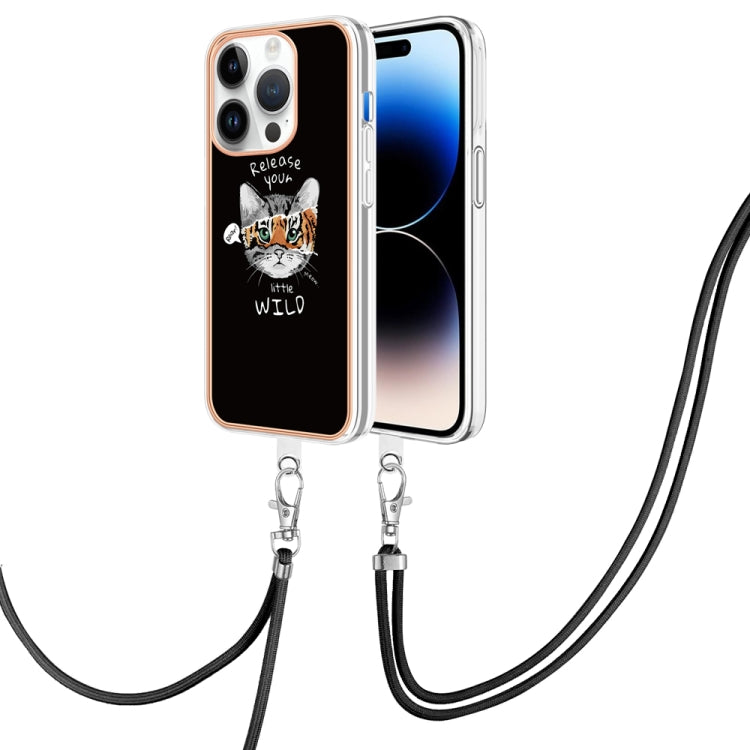 Electroplating Dual-side IMD Phone Case with Lanyard, For iPhone 14 Plus, For iPhone 14, For iPhone 14 Pro, For iPhone 14 Pro Max