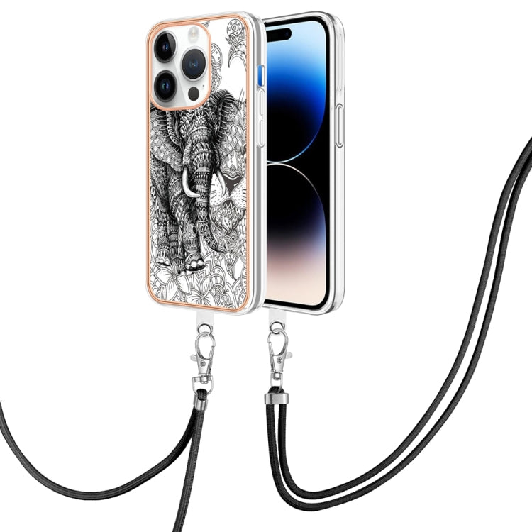 Electroplating Dual-side IMD Phone Case with Lanyard, For iPhone 15 Pro Max, For iPhone 15 Pro, For iPhone 15 Plus, For iPhone 15