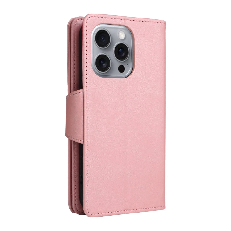 Rivet Buckle 9 Cards Three Fold Leather Phone Case, For iPhone 16 Pro Max, For iPhone 16 Pro, For iPhone 16 Plus, For iPhone 16, For iPhone 15 Pro Max, For iPhone 15 Pro