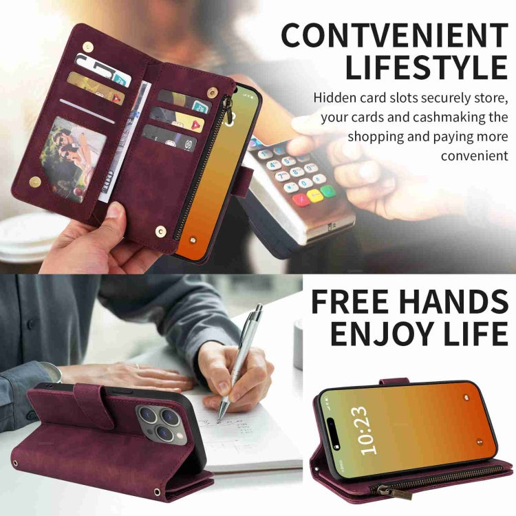 Crossbody Multi-card Slot Wallet Zipper Leather Phone Case, For iPhone 15 Pro Max, For iPhone 15 Pro, For iPhone 15 Plus, For iPhone 15