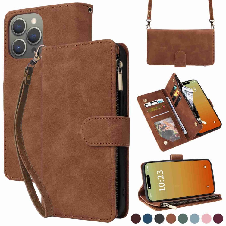 Crossbody Multi-card Slot Wallet Zipper Leather Phone Case, For iPhone 15 Pro Max, For iPhone 15 Pro, For iPhone 15 Plus, For iPhone 15