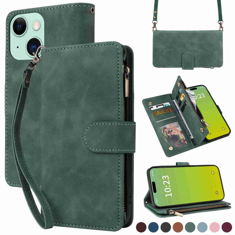 Crossbody Multi-card Slot Wallet Zipper Leather Phone Case, For iPhone 15 Pro Max, For iPhone 15 Pro, For iPhone 15 Plus, For iPhone 15