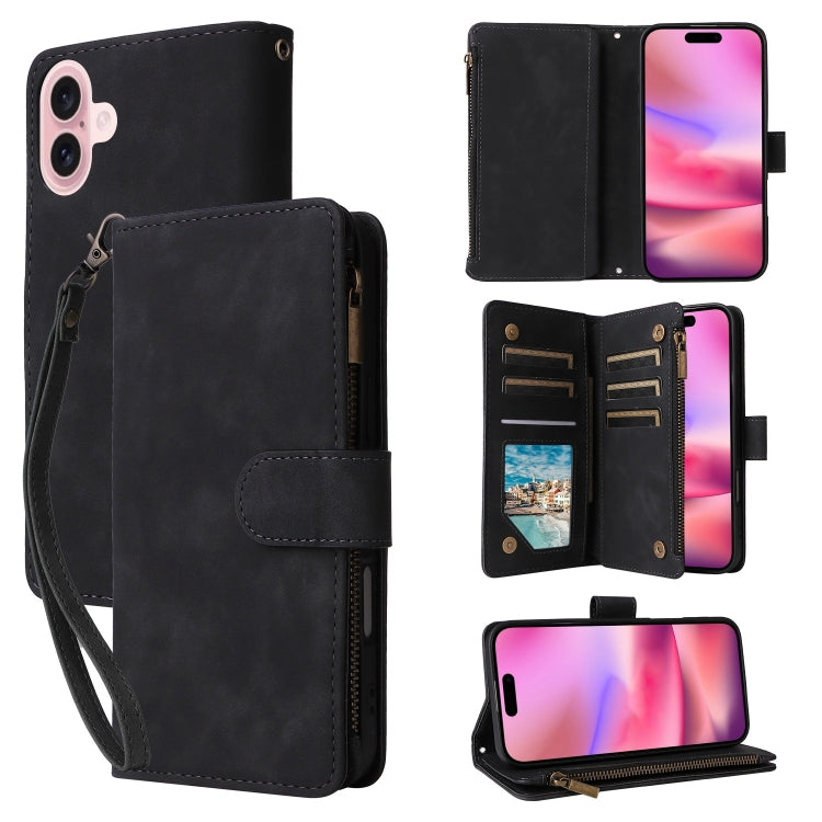 Crossbody Multi-card Slot Wallet Zipper Leather Phone Case, For iPhone 16 Pro Max, For iPhone 16 Pro, For iPhone 16 Plus, For iPhone 16